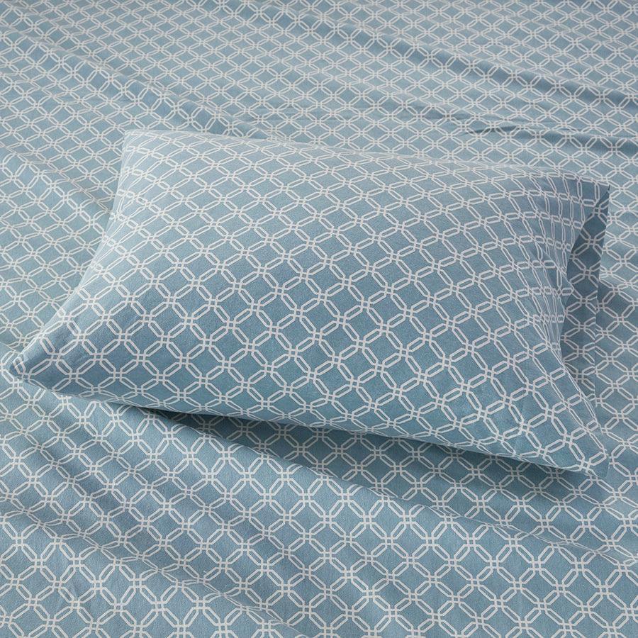 Olliix.com Sheets & Sheet Sets - Cozy Full Flannel 100% Casual Cotton Print Sheet Set Blue
