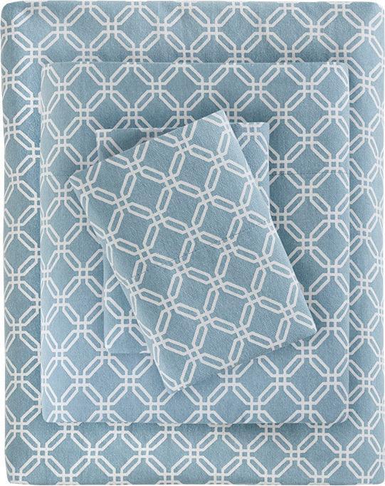 Olliix.com Sheets & Sheet Sets - Cozy Full Flannel 100% Casual Cotton Print Sheet Set Blue
