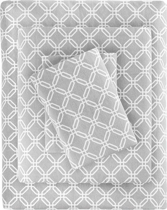 Olliix.com Sheets & Sheet Sets - Cozy Full Flannel 100% Cotton Print Sheet Casual Set Gray
