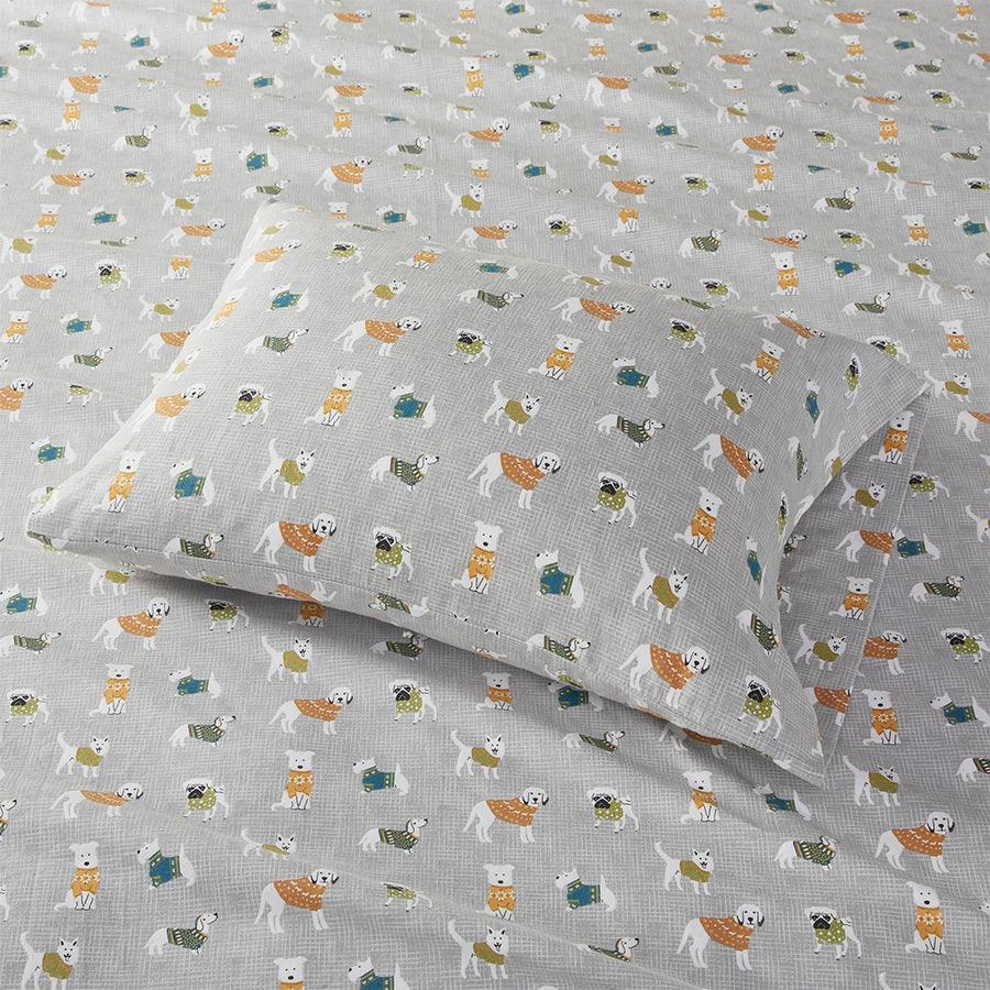 Olliix.com Sheets & Sheet Sets - Cozy Full Flannel 100% Cotton Print Sheet Set Gray