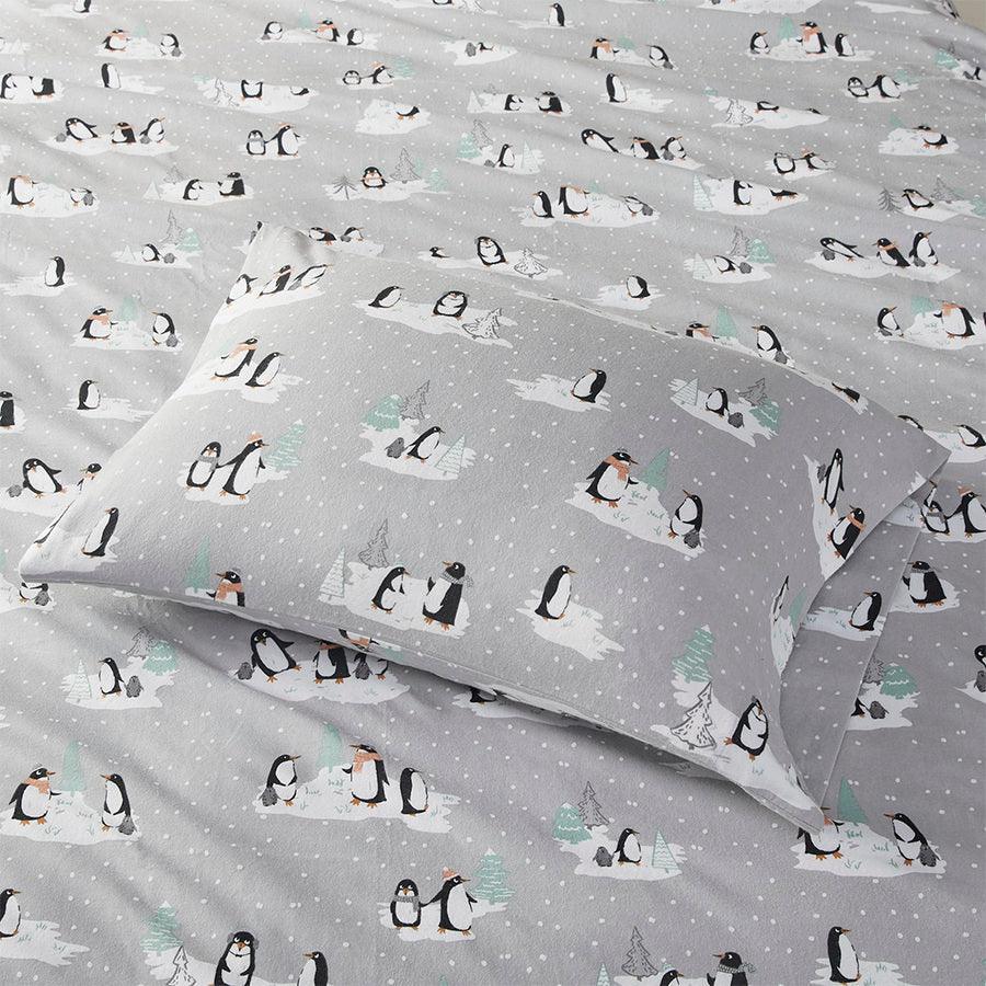 Olliix.com Sheets & Sheet Sets - Cozy Full Flannel Cotton Print Sheet Set Gray