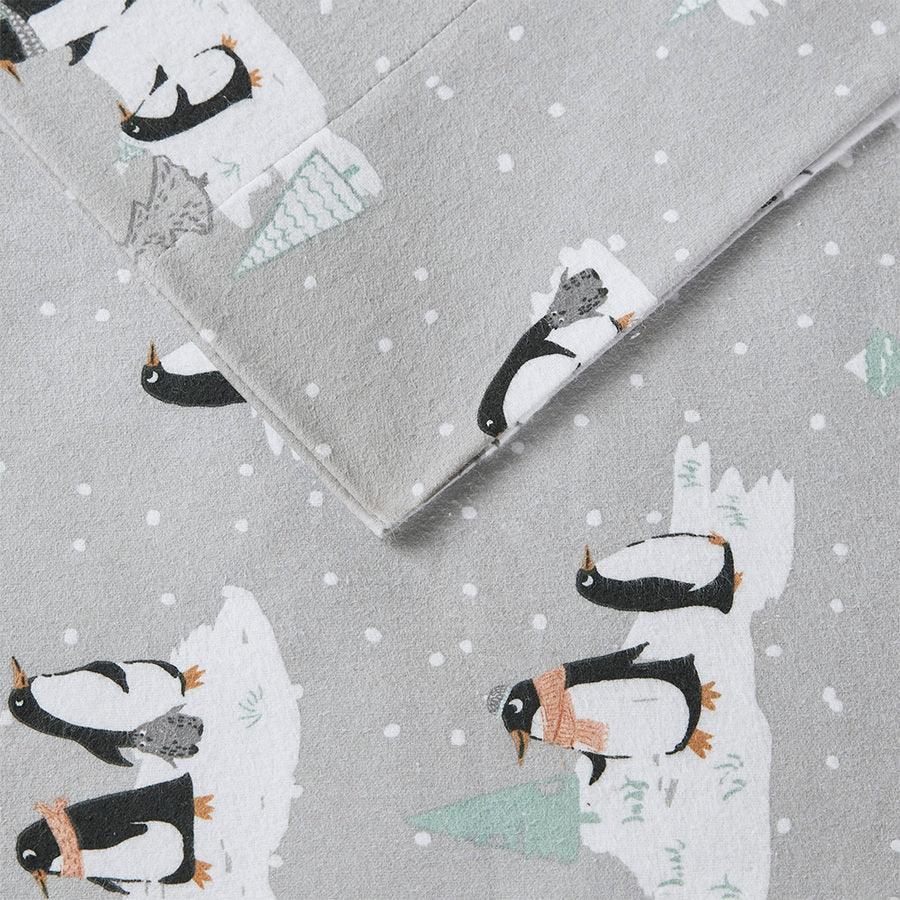 Olliix.com Sheets & Sheet Sets - Cozy King Flannel 100% Cotton Print Sheet Set Gray