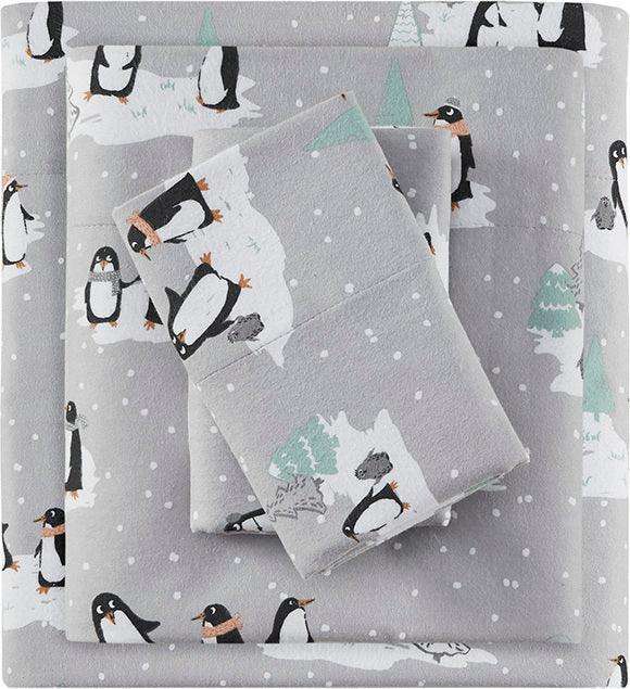Olliix.com Sheets & Sheet Sets - Cozy King Flannel 100% Cotton Print Sheet Set Gray