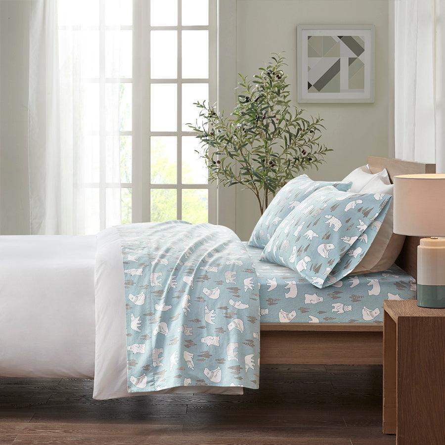 Olliix.com Sheets & Sheet Sets - Cozy Queen Flannel 100% Cotton Print Sheet Set Blue