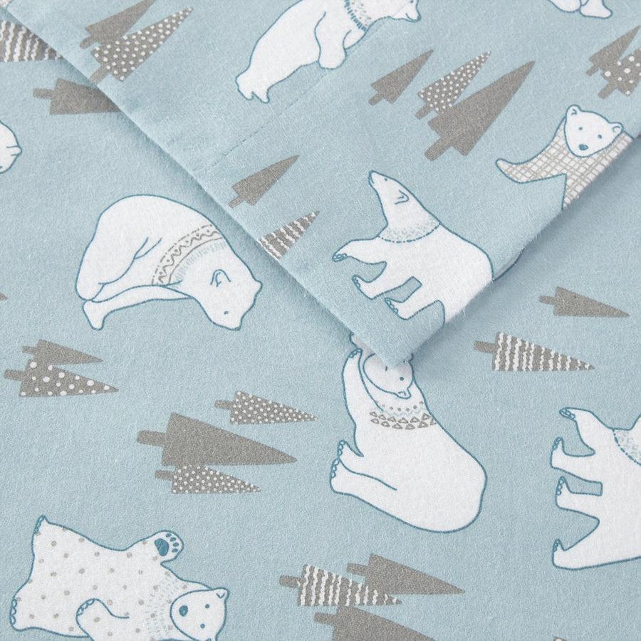 Olliix.com Sheets & Sheet Sets - Cozy Queen Flannel 100% Cotton Print Sheet Set Blue