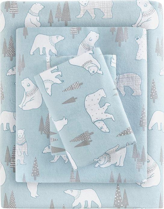Olliix.com Sheets & Sheet Sets - Cozy Queen Flannel 100% Cotton Print Sheet Set Blue