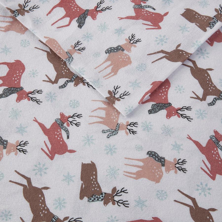Olliix.com Sheets & Sheet Sets - Cozy Queen Flannel 100% Cotton Print Sheet Set Reindeer