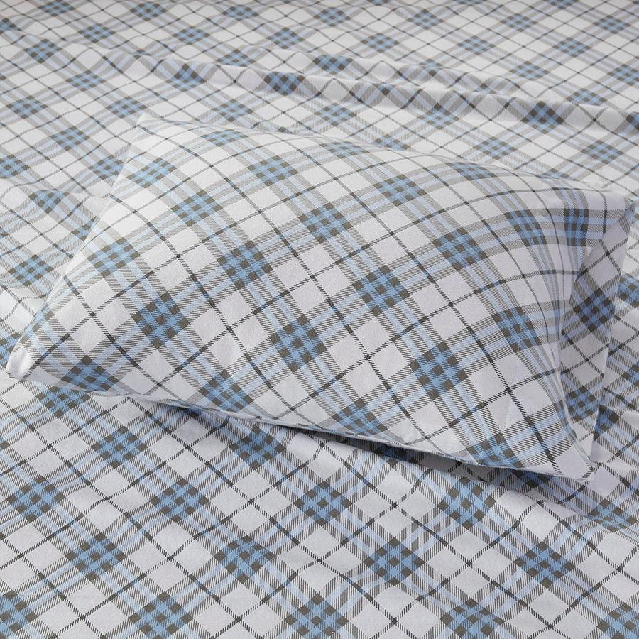 Olliix.com Sheets & Sheet Sets - Cozy Queen Flannel Cotton Print Sheet Set Blue