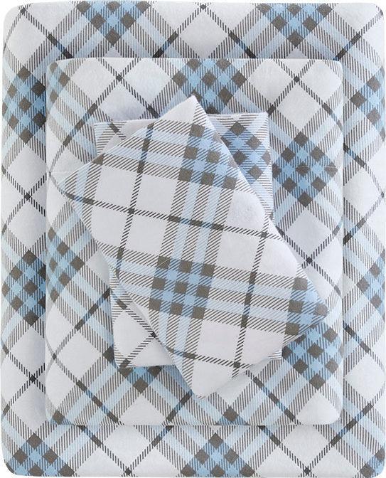 Olliix.com Sheets & Sheet Sets - Cozy Queen Flannel Cotton Print Sheet Set Blue