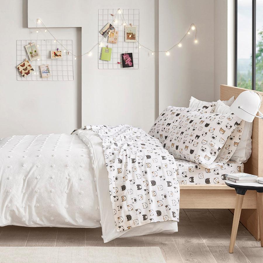 Olliix.com Sheets & Sheet Sets - Cozy Soft Cotton Novelty Print Flannel Sheet Set Queen Gray & Pink Cats