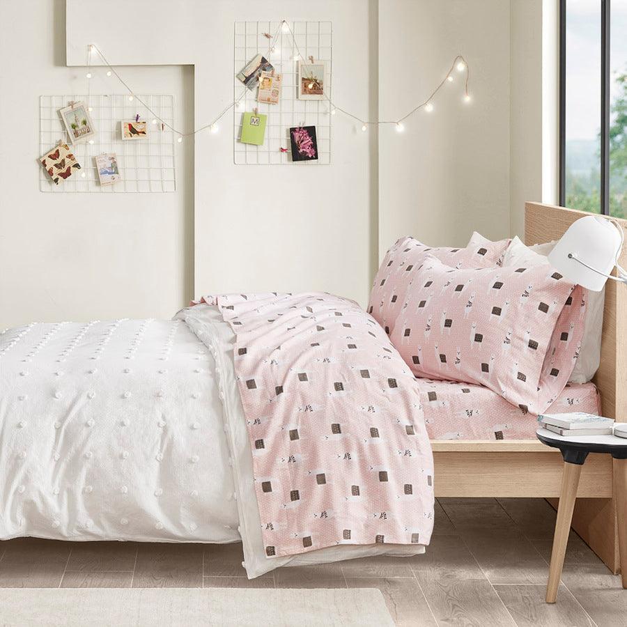 Olliix.com Sheets & Sheet Sets - Cozy Soft Cotton Novelty Print Flannel Sheet Set Queen Pink Llamas