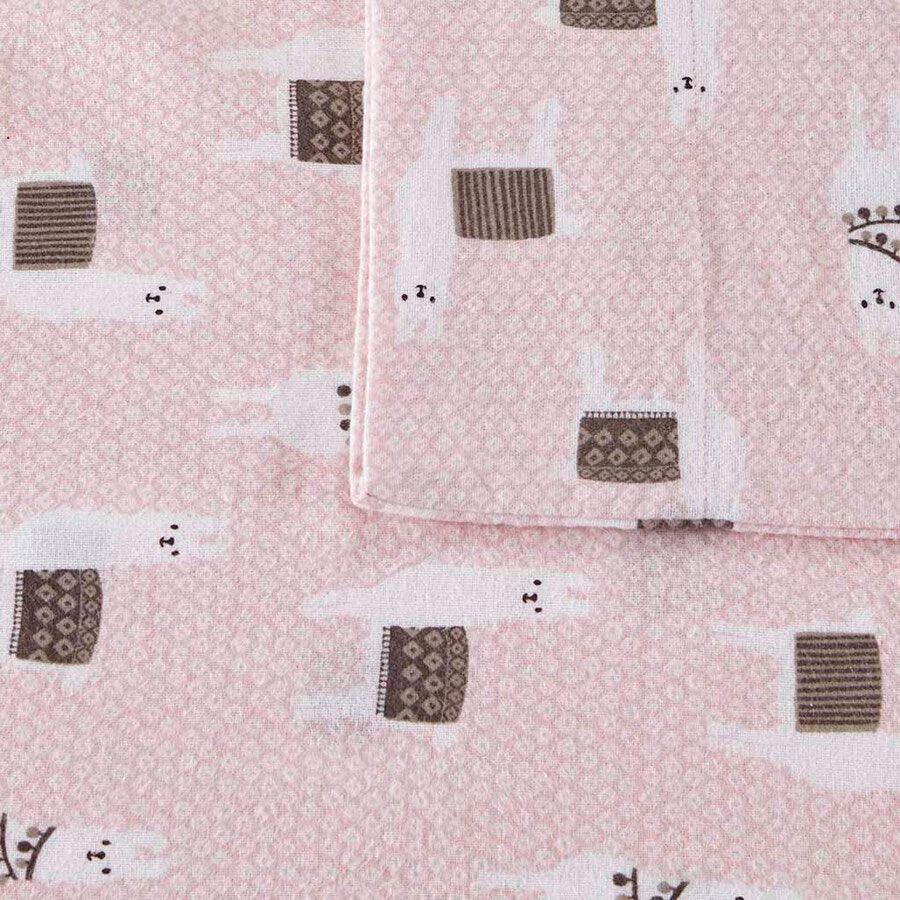 Olliix.com Sheets & Sheet Sets - Cozy Soft Cotton Novelty Print Flannel Sheet Set Queen Pink Llamas