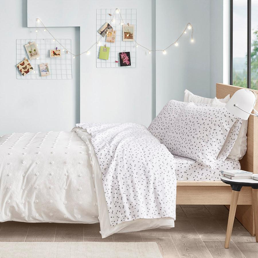 Olliix.com Sheets & Sheet Sets - Cozy Soft Cotton Novelty Print Flannel Sheet Set Twin Gray Stars