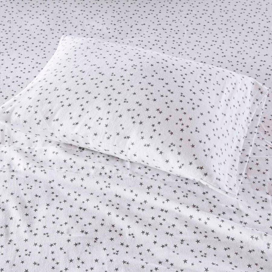 Olliix.com Sheets & Sheet Sets - Cozy Soft Cotton Novelty Print Flannel Sheet Set Twin Gray Stars