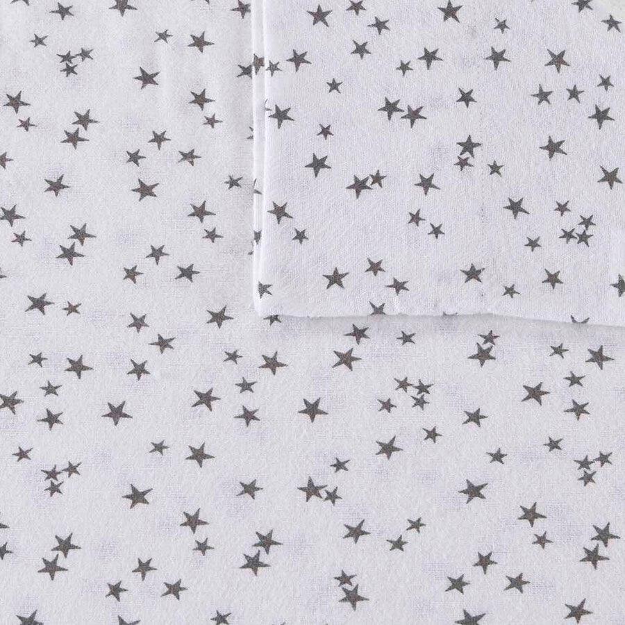 Olliix.com Sheets & Sheet Sets - Cozy Soft Cotton Novelty Print Flannel Sheet Set Twin Gray Stars