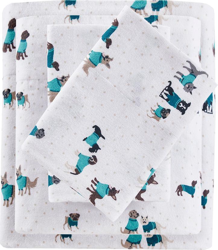 Olliix.com Sheets & Sheet Sets - Cozy Soft Cotton Novelty Print Flannel Sheet Set Twin Teal Dogs