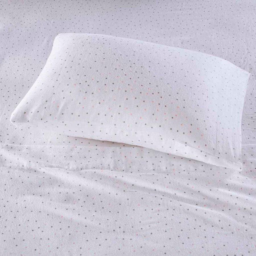 Olliix.com Sheets & Sheet Sets - Cozy Soft Cotton Novelty Print Flannel Sheet Set Twin XL Gray & Pink Dots