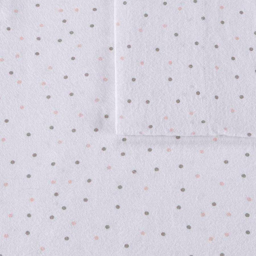 Olliix.com Sheets & Sheet Sets - Cozy Soft Cotton Novelty Print Flannel Sheet Set Twin XL Gray & Pink Dots