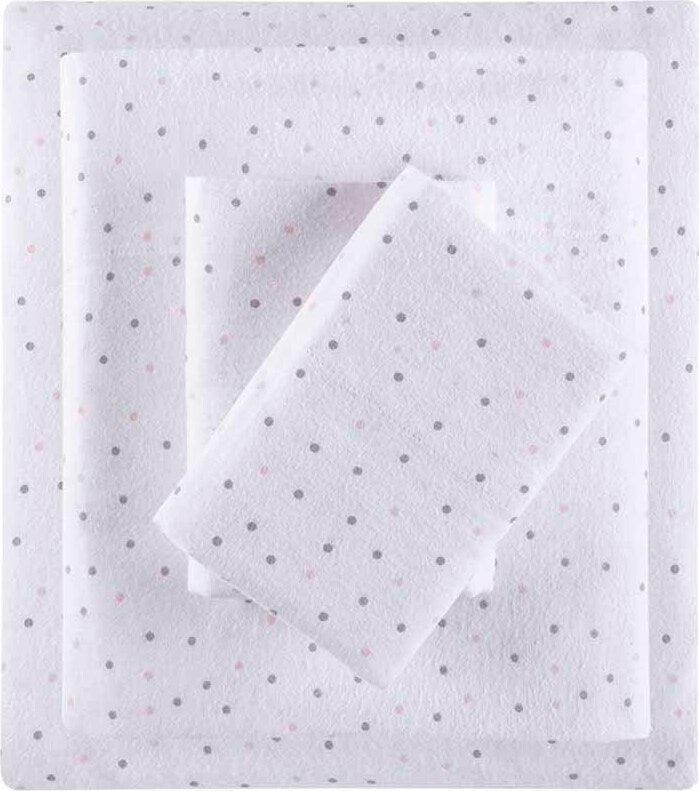 Olliix.com Sheets & Sheet Sets - Cozy Soft Cotton Novelty Print Flannel Sheet Set Twin XL Gray & Pink Dots