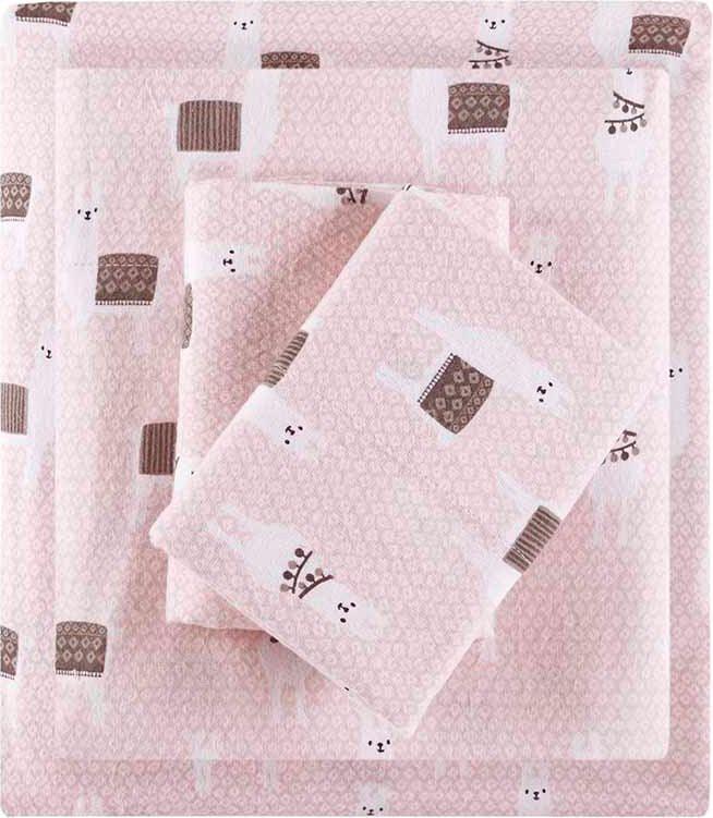 Olliix.com Sheets & Sheet Sets - Cozy Soft Cotton Novelty Print Flannel Sheet Set Twin XL Pink Llamas