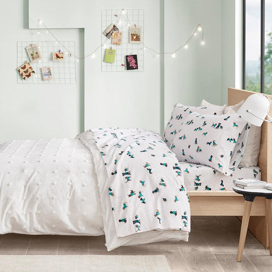 Olliix.com Sheets & Sheet Sets - Cozy Soft Cotton Novelty Print Flannel Sheet Set Twin XL Teal Dogs