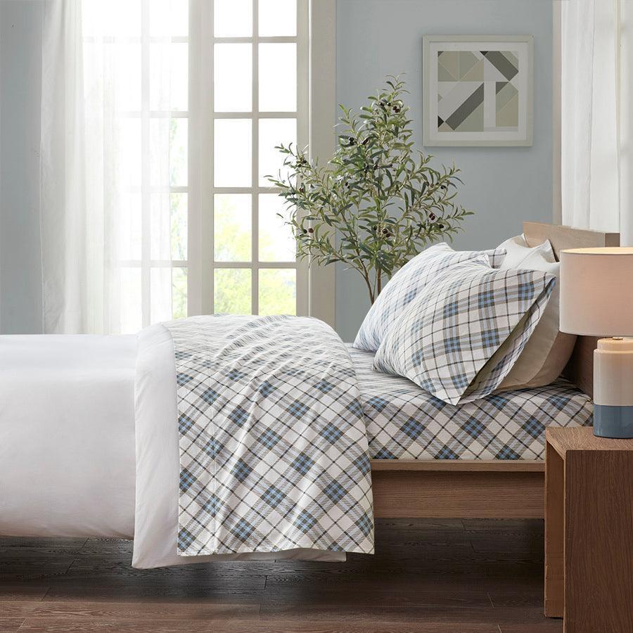 Olliix.com Sheets & Sheet Sets - Cozy Twin Casual Flannel 100% Cotton Print Sheet Set Blue