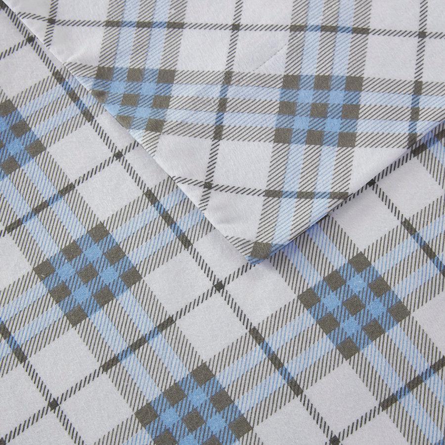 Olliix.com Sheets & Sheet Sets - Cozy Twin Casual Flannel 100% Cotton Print Sheet Set Blue