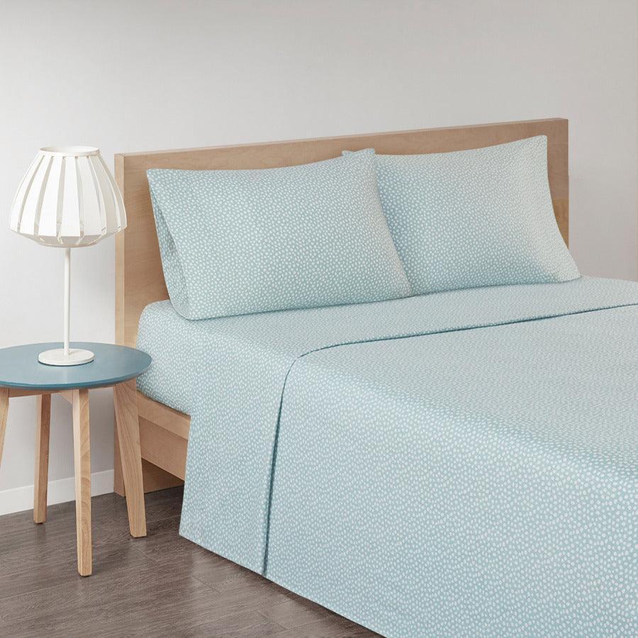 Olliix.com Sheets & Sheet Sets - Cozy Twin Flannel 100% Cotton Print Sheet Set Aqua