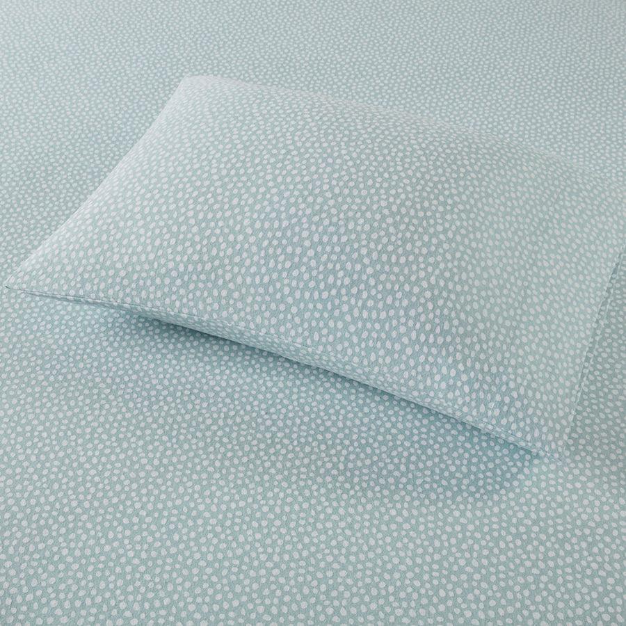 Olliix.com Sheets & Sheet Sets - Cozy Twin Flannel 100% Cotton Print Sheet Set Aqua