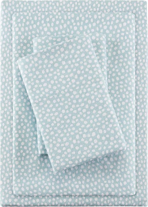 Olliix.com Sheets & Sheet Sets - Cozy Twin Flannel 100% Cotton Print Sheet Set Aqua