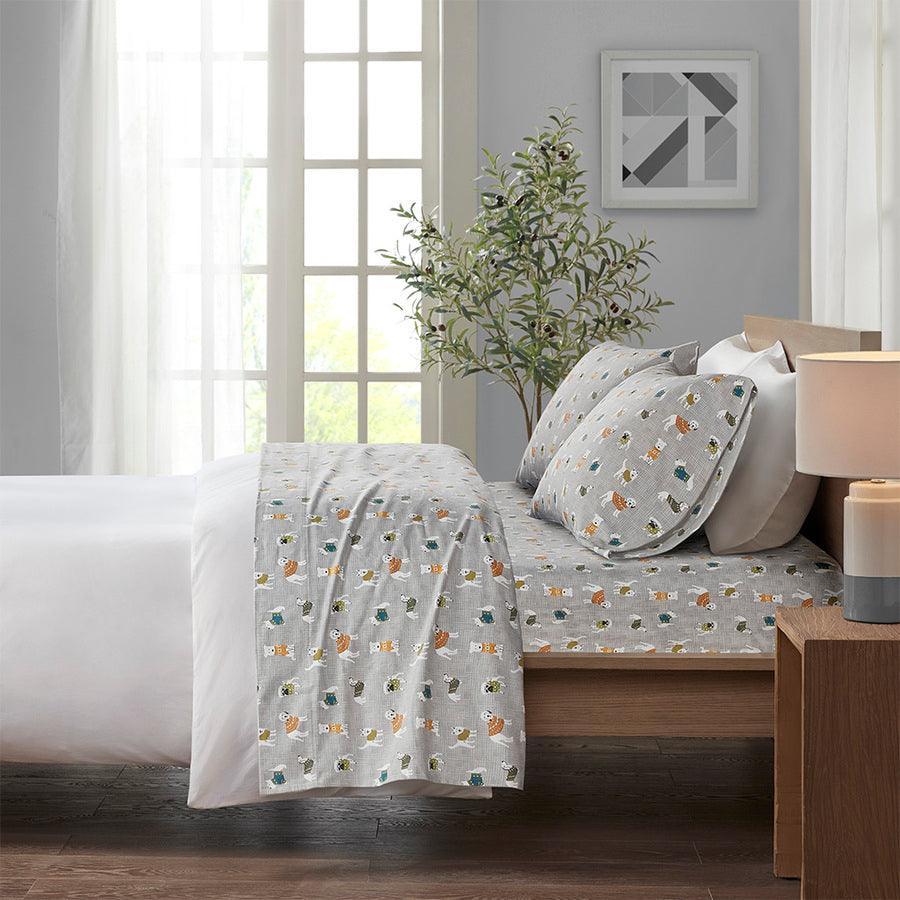 Olliix.com Sheets & Sheet Sets - Cozy Twin Flannel 100% Cotton Print Sheet Set Gray