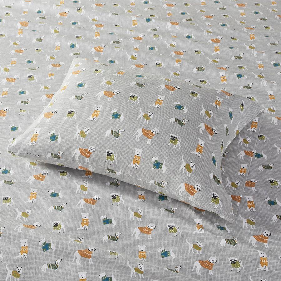 Olliix.com Sheets & Sheet Sets - Cozy Twin Flannel 100% Cotton Print Sheet Set Gray