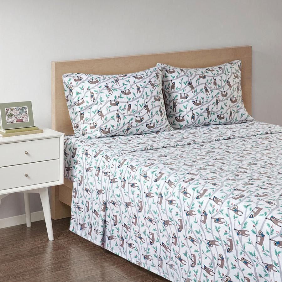 Olliix.com Sheets & Sheet Sets - Cozy Twin Flannel 100% Cotton Print Sheet Set Multicolor Sloth