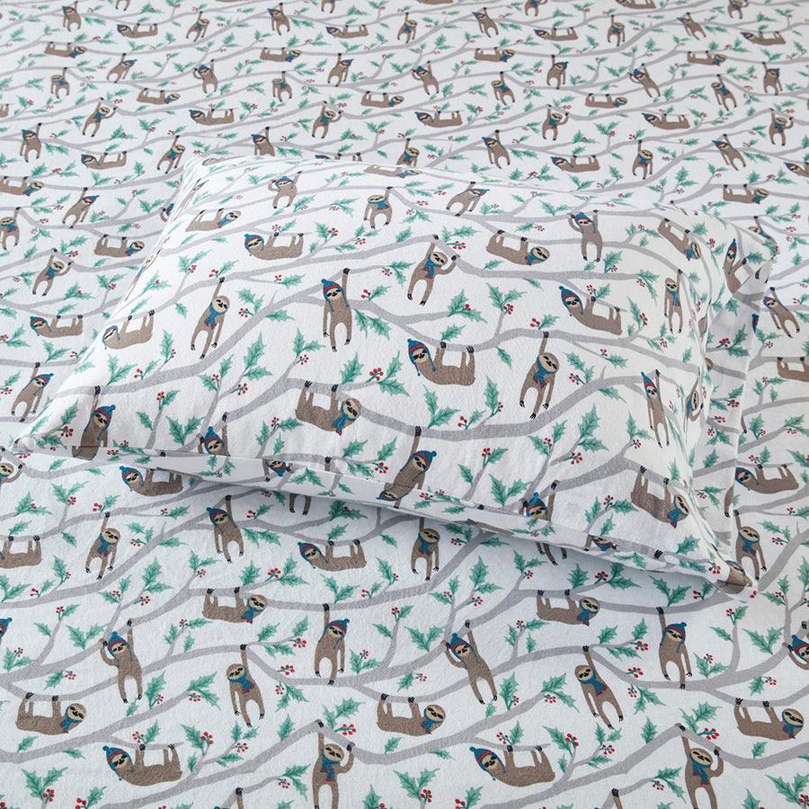 Olliix.com Sheets & Sheet Sets - Cozy Twin Flannel 100% Cotton Print Sheet Set Multicolor Sloth