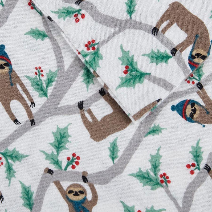 Olliix.com Sheets & Sheet Sets - Cozy Twin Flannel 100% Cotton Print Sheet Set Multicolor Sloth