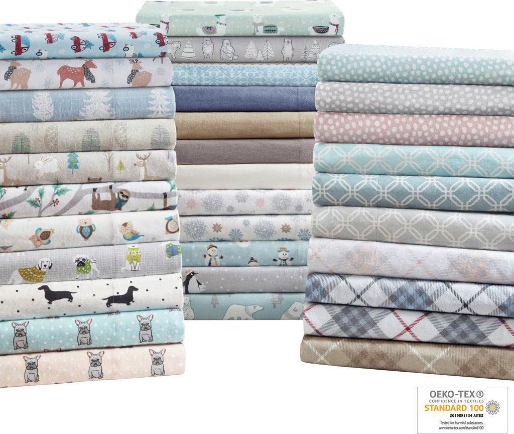 Olliix.com Sheets & Sheet Sets - Cozy Twin Flannel 100% Cotton Print Sheet Set Multicolor Sloth