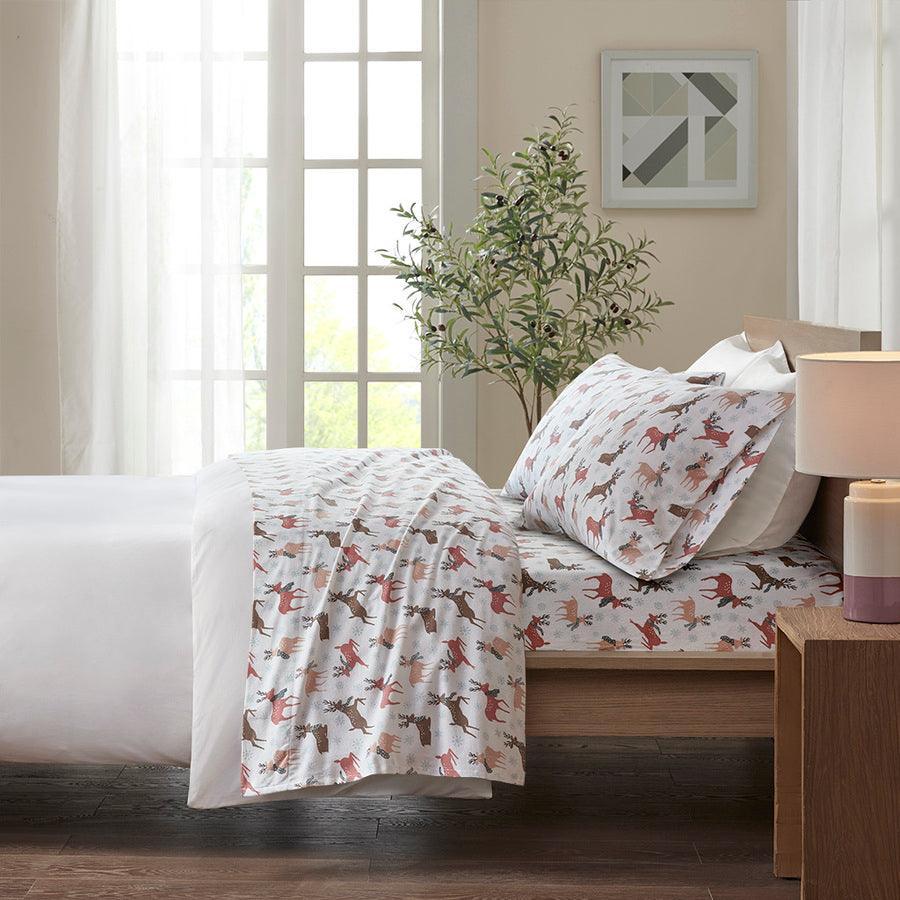 Olliix.com Sheets & Sheet Sets - Cozy Twin Flannel 100% Cotton Print Sheet Set Reindeer