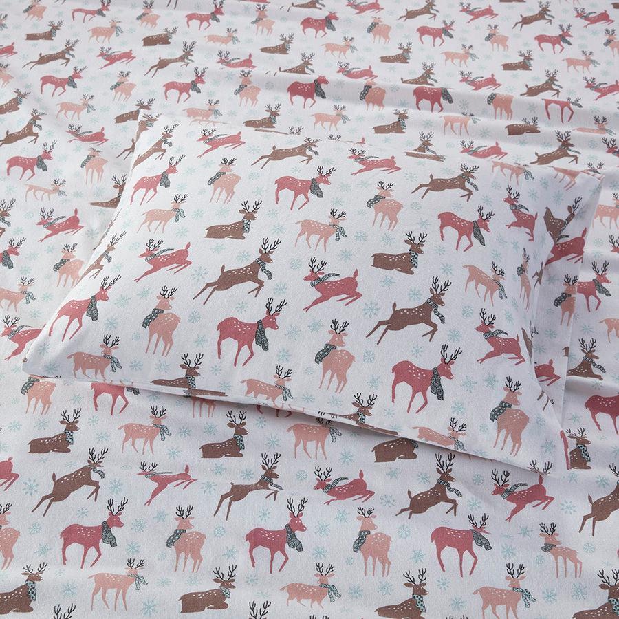 Olliix.com Sheets & Sheet Sets - Cozy Twin Flannel 100% Cotton Print Sheet Set Reindeer