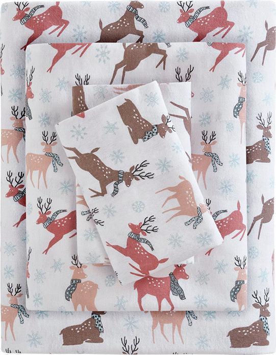 Olliix.com Sheets & Sheet Sets - Cozy Twin Flannel 100% Cotton Print Sheet Set Reindeer
