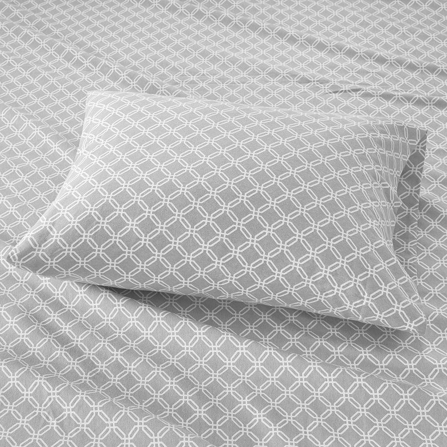 Olliix.com Sheets & Sheet Sets - Cozy Twin XL Flannel 100% Cotton Print Sheet Set Gray