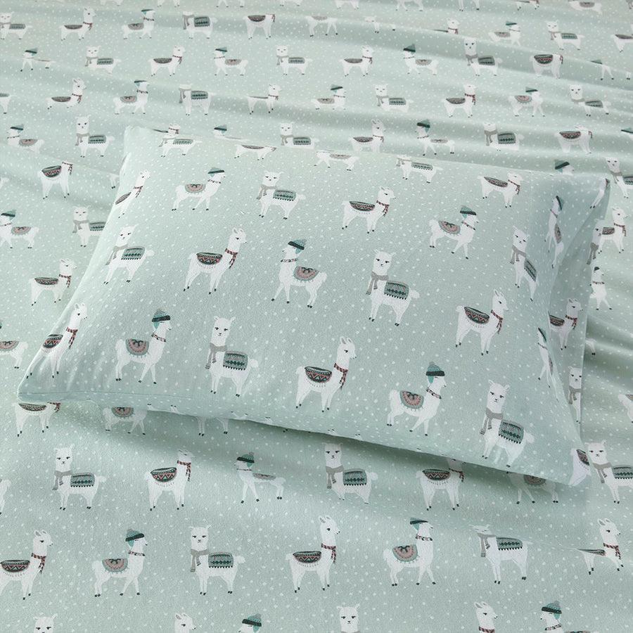 Olliix.com Sheets & Sheet Sets - Cozy Twin XL Flannel 100% Cotton Print Sheet Set Seafoam