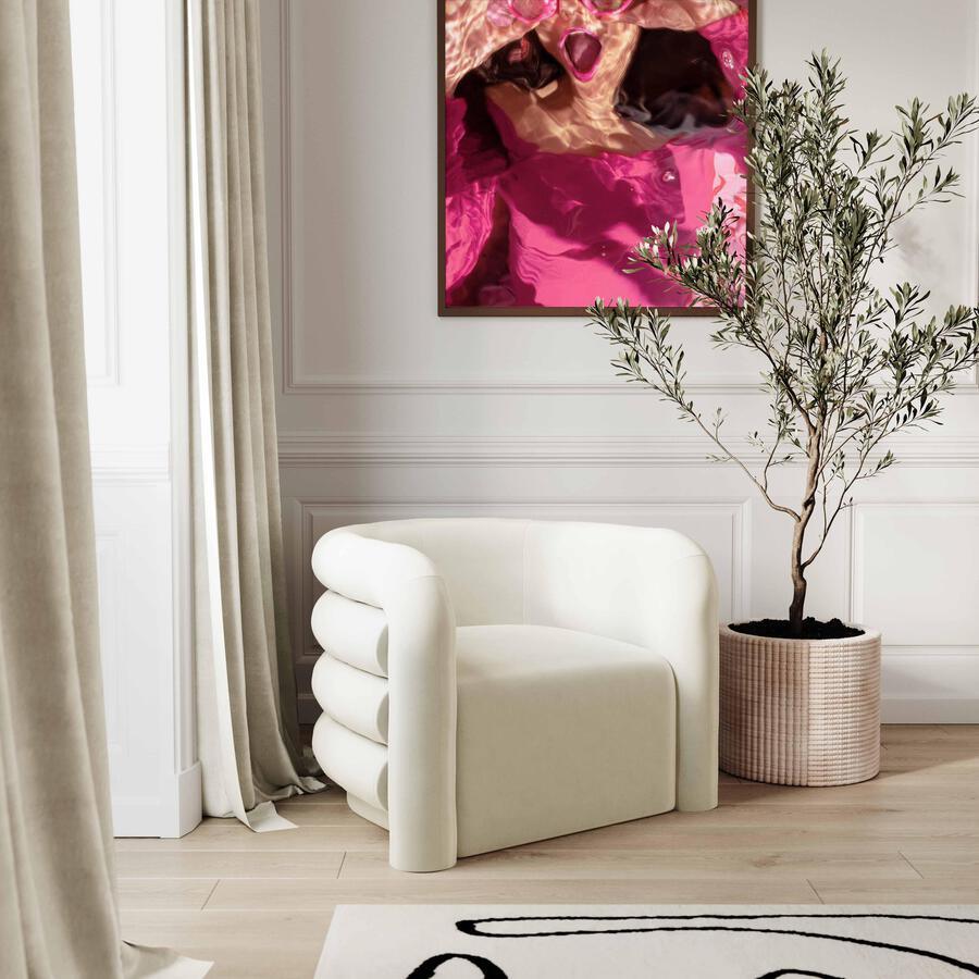 Tov Furniture Accent Chairs - Curves Cream Velvet Lounge Chair Cream
