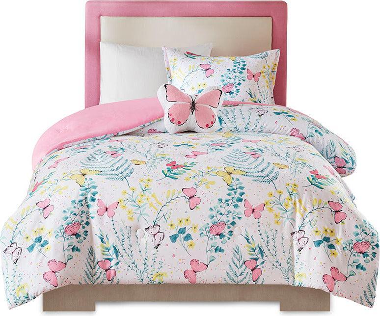 Olliix.com Comforters & Blankets - Cynthia Full Printed Butterfly Comforter Set Pink