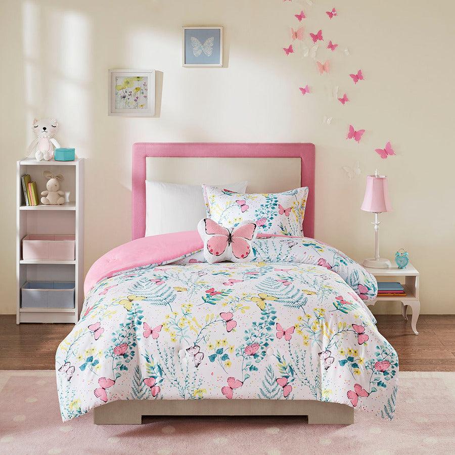 Olliix.com Comforters & Blankets - Cynthia Full Printed Butterfly Comforter Set Pink