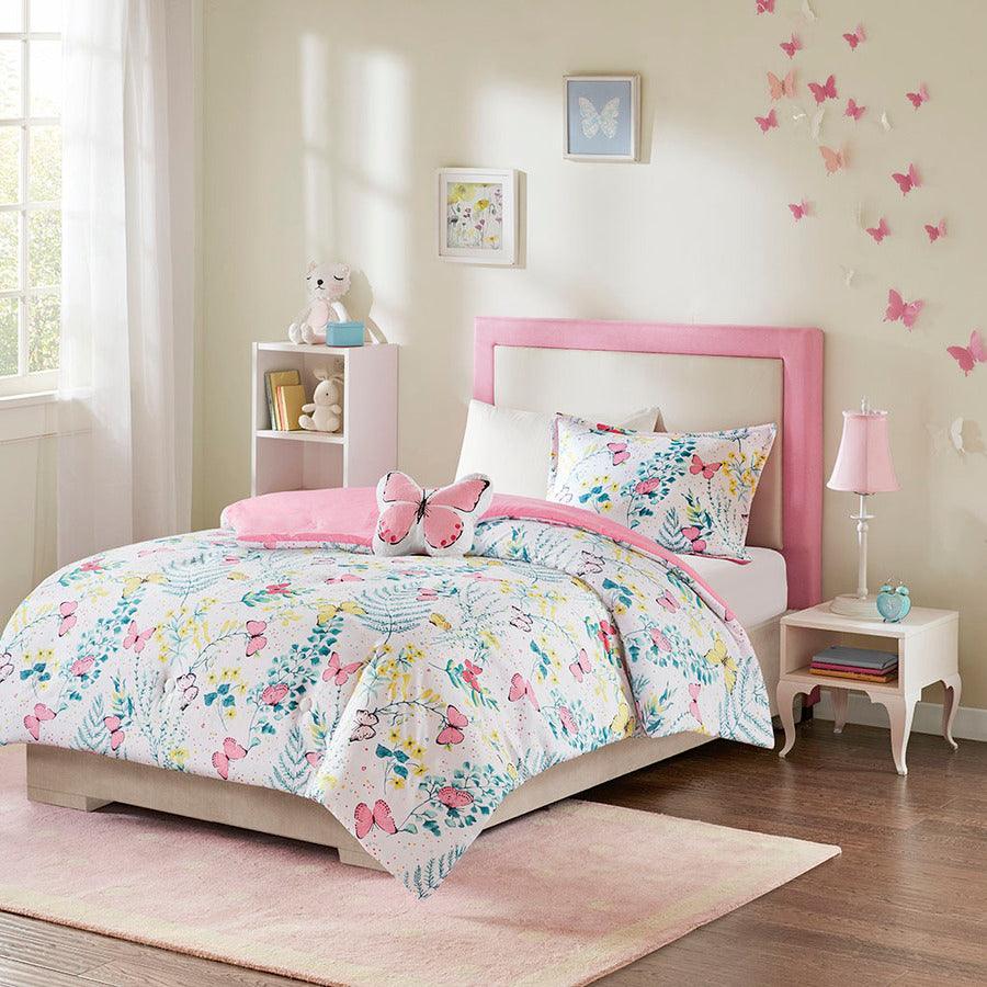 Olliix.com Comforters & Blankets - Cynthia Glam Printed Butterfly Comforter Set Pink Twin