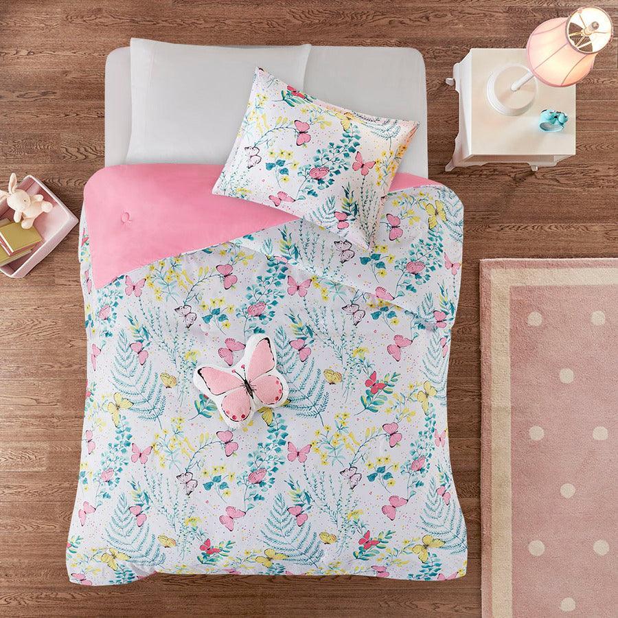 Olliix.com Comforters & Blankets - Cynthia Glam Printed Butterfly Comforter Set Pink Twin