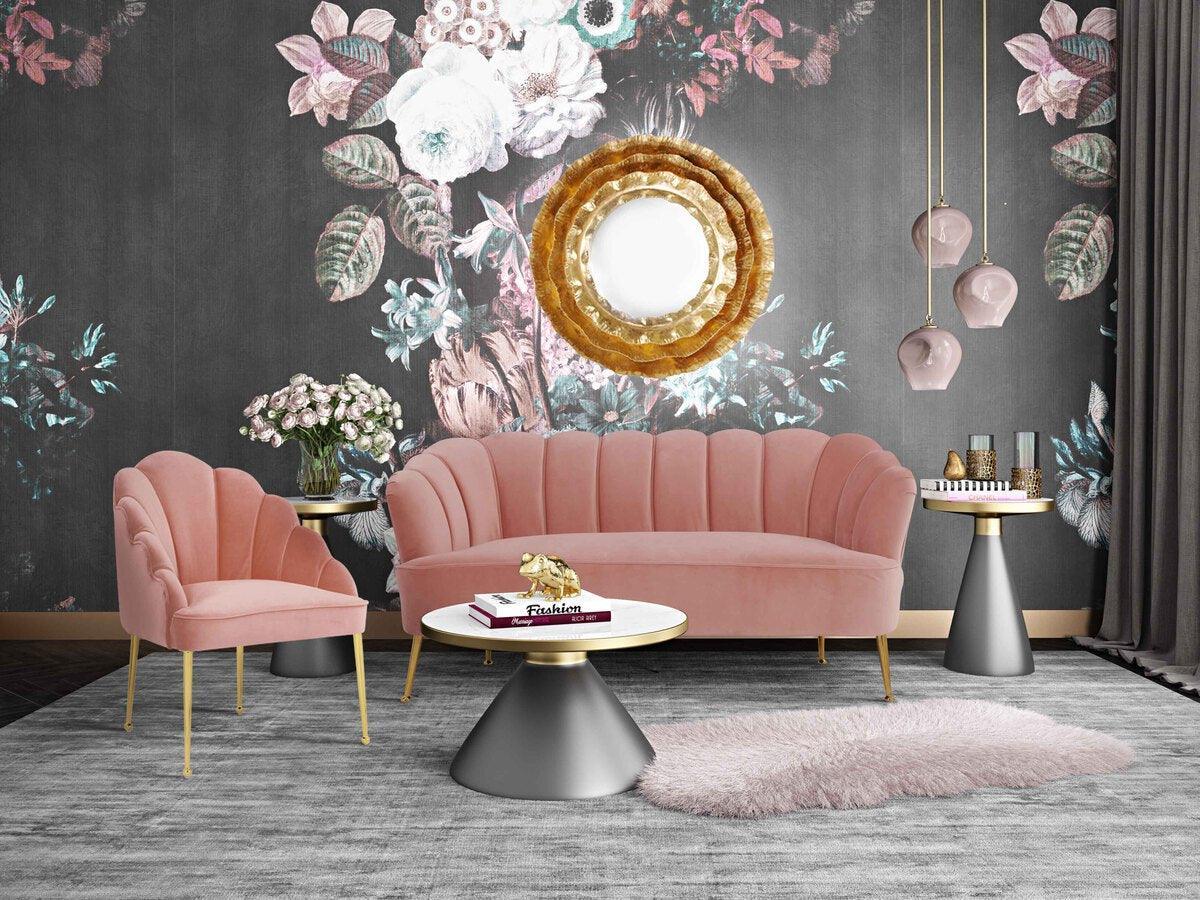 Tov Furniture Accent Chairs - Daisy Blush Velvet Chair Gold & Blush