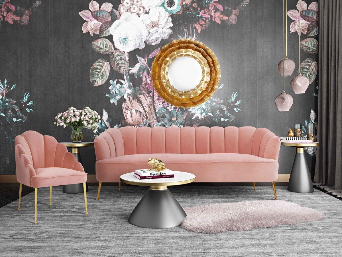 Tov Furniture Accent Chairs - Daisy Blush Velvet Chair Gold & Blush