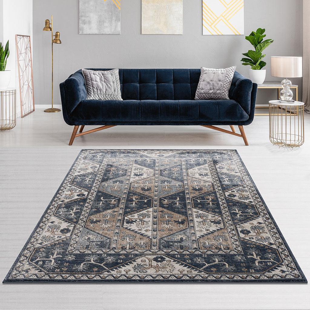 Olliix.com Indoor Rugs - Dakota 5x7 Area Rug Blue & Cream