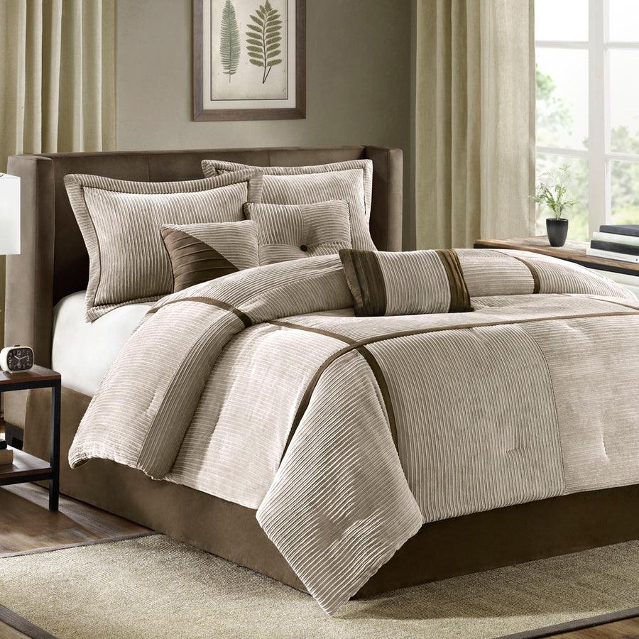 Olliix.com Comforters & Blankets - Dallas California King 7 Piece Transitional Comforter Set Taupe